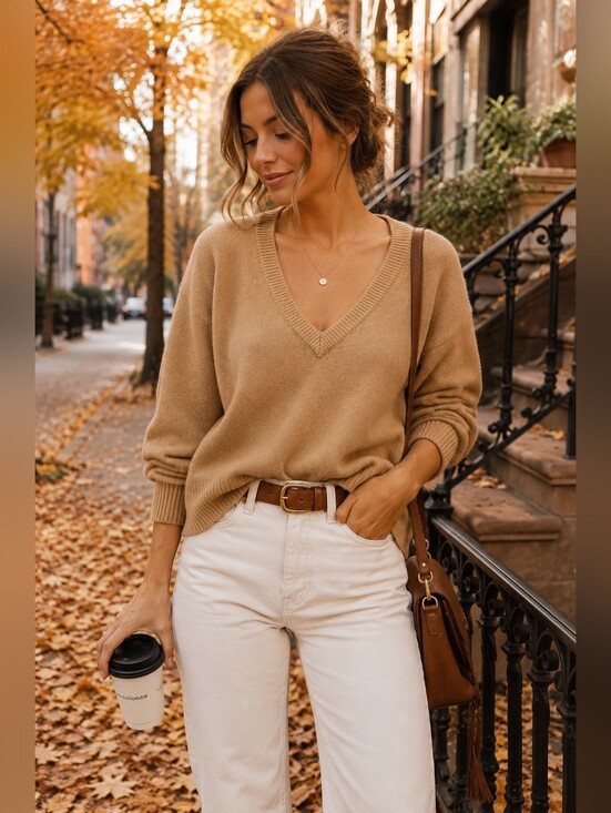 Madewell Sweaters - Madewell Beige Wool Blend V Neck Pullover Sweater XS Minimalist Cozy Chic